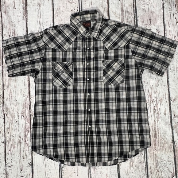 Plains Vintage Western Pearl Snap Cowboy Rancher Button Down Shirt - Picture 1 of 5
